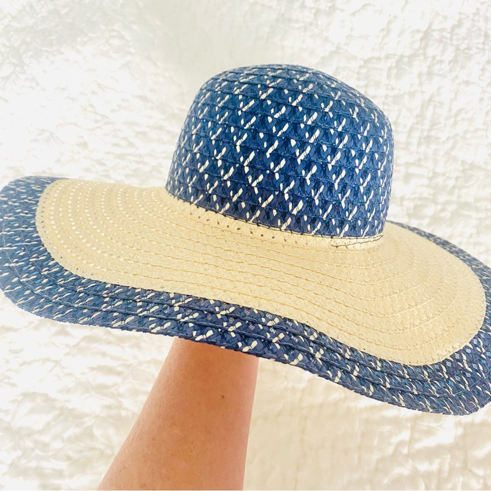 💕Pretty Straw Blue Beige Sun Beach Hat SZ OS
